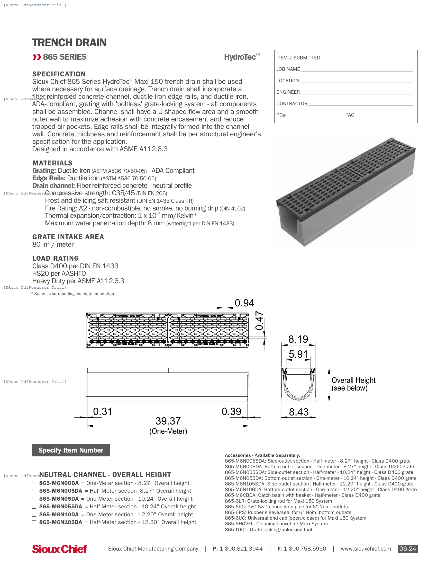 865 SERIES - HYDROTEC MAXI 150 CLASS D400 NEUTRAL - SPEC SHEET.PDF Specification Document